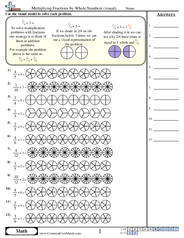 Multiplying Fractions by whole numbers (Visual) worksheet